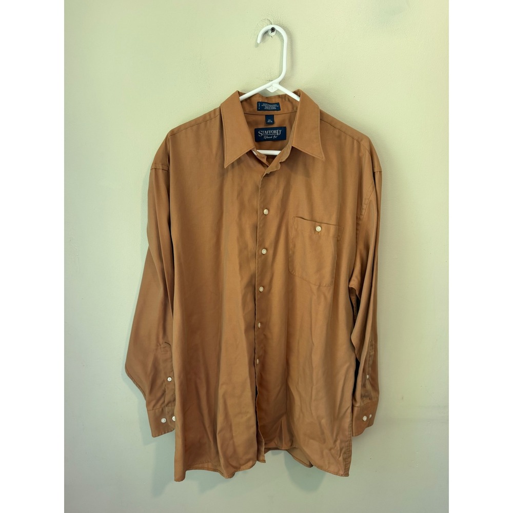 Stafford Relaxed Fit Mens Copper Brown Button Down Shirt 16.5 34/35 L Long Slv